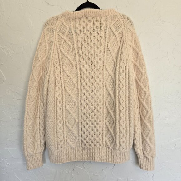Vintage Lands End 100% Wool Chunky Cream Sweater - Picture 10 of 13